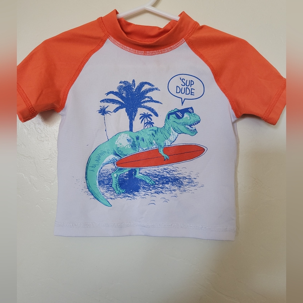 The Children's Place T-Rex Dinosaur Surfboard Rash Guard Swim Shirt